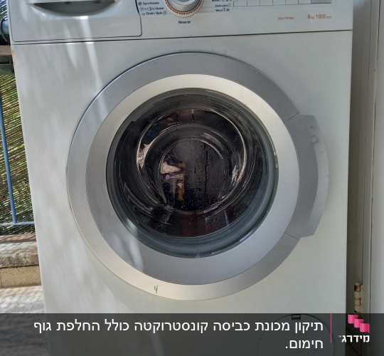 מכונת כביסה לבנה עם כפתורי שליטה ותצוגה דיגיטלית